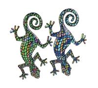 Homoyoyo 2 Pezzi Scultura da Parete in Ferro Lavorata Decorazione Gecko Realistica per Camera da Letto e Giardino Ornamento Murale Resistente per Interni ed Esterni