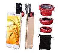 Homoyoyo 2sets Lenti Per Smartphone Con Clip Lenti Fisheye Grandangolo e Macro in Rosso e Nero Per Foto Dettagliate Di Piccoli Oggetti e Prospettive Ampie