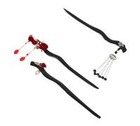 Homoyoyo 3pezzi Forcine Per Capelli Forma Di Rosa Fermaglio Con Rosse e Nappa Bacchette Cinesi in Legno Per Donna Accessori Per Chignon Asiatici Copricapo Per Costume Cinese Antico Forcina