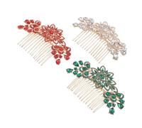 Homoyoyo 3pezzi Pettine per Capelli da Sposa Strass in Lega Design Floreale e Foglie in Rosso Verde e Bianco Fermaglio per Capelli Raccolti Sette Denti per Donna