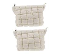 Homoyoyo Borsa per Trucco da Viaggio Imbottita 2 Pezzi, Organizer Cosmetici Portatile con Design a Griglia, Beauty Case da Toilette Puffer Vintage in Tinta Unita, Porta Pennelli