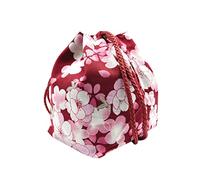 Homoyoyo Borsa Pochette Kimono Giapponese Donna in Tessuto Stampa Fiori Di Ciliegio - Trousse Per Cosmetici e Gioielli - Stile Geisha Perfetta Per Occasioni Speciali Vino Rosso
