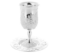 Homoyoyo Calice Alto in Lega di Zinco con Piattino, Set Argento Elegante | Vino e Succo D’uva, Stile Vintage Raffinato, Tavola Seder, Nozze, Regalo Judaica