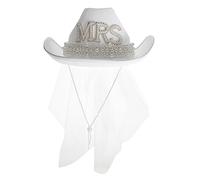 Homoyoyo Cappello di Sabbia da Sposa Velo da Sposa Cappelli da Addio al Nubilato Cappello da Donna Cappello da Cowgirl con Veletta Abito da Addio al Nubilato per La Sposa Bianca Stoffa