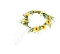 Homoyoyo Cerchietto Sposa con Fiori Gialli e Nastro per Bambine Accessorio Cerimonia e Boho per Matrimonio e Feste