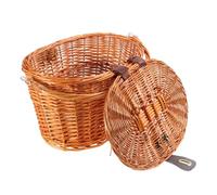 Homoyoyo Cestino di Vimini Naturale per Biciclette con Coperchio e Maniglia, Portaoggetti Anteriore Ampio per Bici da Montagna e Bici Elettriche, Accessorio per Trasporto Libri e Pranzo