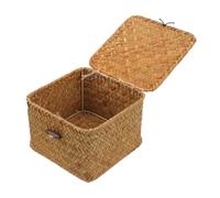 Homoyoyo Cestino Portaoggetti Intrecciato Coperchio Grande in Materiale Simil-Rattan Contenitore da Scrivania Versatile per Casa e Ufficio Organizer per Oggetti Vari e Deposito per