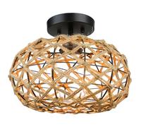 Homoyoyo Lampada da Soffitto Rotonda in Ferro con Intreccio Corda Plafoniera Compatibile per Soggiorno Cucina Camera e Corridoio Design Leggero e Portatile senza Lampadina