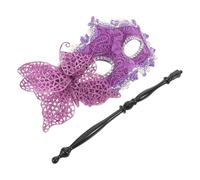 Homoyoyo Maschera ed Elegante Porpora Mezza Faccia Farfalla in Plastica con Bastone, Riutilizzabile per Eventi Festivi e Cosplay