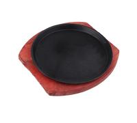 Homoyoyo Piastra in Ghisa Spessa con Rivestimento Antiaderente per Grigliare Bistecca e Fajita Set con Base in Legno per Cucina Induzione Design Rotondo per Cottura Efficiente