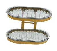 Homoyoyo Porta Sapone a Due Livelli da Parete o da Appoggio Organizer Compatto per Bagno e Cucina Portasaponetta con Drenaggio Rapido Struttura Stabile in Finitura Oro e Vassoio Verde