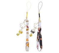 Homoyoyo Set 2 Portachiavi Maneki Neko in Ceramica Giapponese con Ciondoli a Campana Ornamenti Gatto della Fortuna Neri e Gialli per Telefono Auto e Borsa Simbolo di Ricchezza e Buona