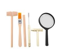 Homoyoyo Set di 1 set di scavi di dinosauro per set di strumenti archeologici parziali con martello di legno scalpello pennello lente d'ingrandimento e martello di metallo per l'apprendimento