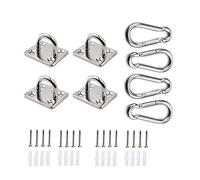 HOMPER 4 pezzi M5 304 in acciaio inox Oblunga Pad Eye Plate e 4 clip moschettone, clip per fissaggio a graffetta per hardware marino con 16 viti e tappi in plastica