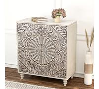 HOMPUS Armadietto d'accento con ante e ripiano con motivo, credenza rustica per buffet, bar, soggiorno, cucina, camera da letto, luce cresciuta