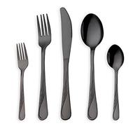 HOMQUEN 30 pezzi Set di posate in acciaio inossidabile, set di posate nero, cucchiai forchette di coltelli set per 6 persone (nero, 6 set)