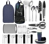 HOMQUEN Camping Essential Attrezzatura da tavola da Campeggio, Utensili da Cucina da Campeggio Camper Accessori da Campeggio, Escursioni all'aperto, Picnic, Barbecue Regali, Strumenti da Campeggio
