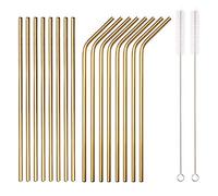 HOMQUEN Cannucce in acciaio inossidabile 18 pezzi, Cannucce riutilizzabili da 8,5 pollici, con custodia portatile, Adatto per vino e bevande fredde (8 Straight / 8 Bent / 2 Brushes)