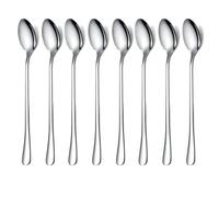 HOMQUEN Cucchiaio a Manico Lungo, Mescolatore Da Caffè in Acciaio Inossidabile Premium, Da Tè Ghiacciato e Gelato, Set Di 8 (Argento)