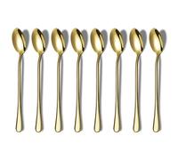 HOMQUEN Cucchiaio d'oro a Manico Lungo, Agitatore Da Caffè, Cucchiaino Da Caffè e Tè Freddo, Cucchiaio Da Gelato e Cocktail, Set di 8 (Oro)