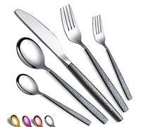 HOMQUEN Set di posate 30 pezzi con manico nero, coltelli in acciaio inox, cucchiai, forchette