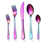HOMQUEN Set di posate da 30 pezzi di colore arcobaleno, set di posate colorate in acciaio inossidabile titanio, set di posate in argento, servizio per 4 (colorato-30 pezzi)