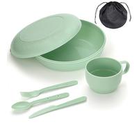 Homquen Set di Posate da Campeggio da 6 Pezzi Con Ciotola,Piato,Tazza,Cucchiaio, Forchette,Coltello e Borse,Accessori da Campeggio in Plastica,Essenziali Per Viaggi,Picnic, All'aperto,Portatile