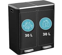 Homra Differenziata Quickx 2x30 Litri | Cestino Cucina Raccolta Differenziata 60 Litri | Chiusura Morbida | Con 2 Secchi Interni | Cestino rettangolare per il Riciclaggio | Acciaio inox Nero