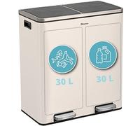 Homra Differenziata Quickx 2x30 Litri | Cestino Cucina Raccolta Differenziata 60 Litri | Chiusura Morbida | Con 2 Secchi Interni | Cestino rettangolare per il Riciclaggio | Acciaio inox Bianco crema