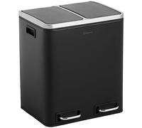 Homra -Pattumiera a pedale 2x15 litri Blinq | Sistema di smistamento selettivo dei rifiuti, 30 Litri | Chiusura ammortizzata | Pattumiera doppia per riciclaggio | Rettangolare | Acciaio Inox | Nero
