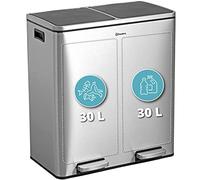 Homra Quickx - Pattumiera a pedale, 2 x 30 litri, sistema di raccolta differenziata, 60 litri, chiusura ammortizzata, doppio secchio per il riciclaggio, rettangolare, in acciaio inox