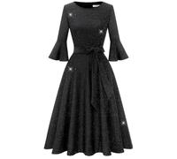 HomRain Abito da sera midi da donna elegante a campana per abito da sera da sposa in forma e svasato da chiesa, Glitter-black, M