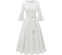 HomRain, Abito elegante da donna con maniche a 3/4, formale, di classe, per l'autunno e l'inverno, per cocktail, Natale, chiesa, lavoro, bianco, XL
