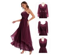 HomRain Maxi abito da donna in chiffon, con spalline sottili, per cocktail, ballo di fine anno, ritorno a casa, matrimonio, ospite, Borgogna, M