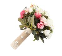 HOMSFOU 1 Mazzo Bouquet Floreale Artificiale Rosa per Sposa, Seta PU Bianco | Stile Realistico e Vivace, senza Appassire Né Annaffiare, per Soggiorno, Ufficio e Matrimoni