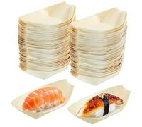 HOMSFOU 100 Pezzi Barchetta di Legno per Sushi Usa e Getta, Ecologica e Creativa, Forma a Piccola Barca, per Servire Snack e Insalate senza Contaminazione