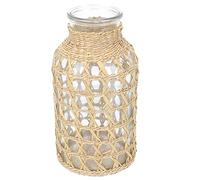 HOMSFOU 1pc Rattan Woven Glass Vase Creative Desktop Vase Flower Arrangement Container