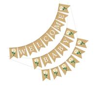 HOMSFOU 2 Pezzi Tira la bandiera shower ghirlanda di stamina battesimo arredamento ragazzo bandierine festa decorazioni camera ornamento di festa bandiera di tiro di lino biancheria