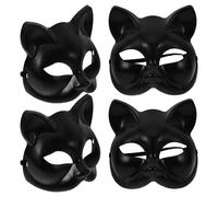 HOMSFOU 4 Pezzi Maschera di Gatto in Plastica Nera per Cosplay e Feste di Halloween Design Unico e Superficie Artistica per Progetto DIY Adatta a Donne e Tutte le Età