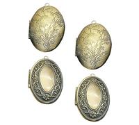 HOMSFOU 4 Pezzi Oval Photo Pendant Trays Bezel For Memorial Pictures Vintage Style Metal Holders For Jewelry Making