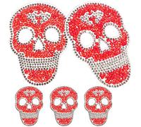 HOMSFOU 5 Toppe Termoadesive A Forma di Teschio con Strass Toppe Decorative da Cucire per Vestiti Toppe Posteriori Ricamate Fai da Te Resina Nera 3 30 X 2 32