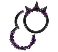 HOMSFOU Anelli Piercing al Naso Chiusi in Acciaio Inossidabile 2 Pezzi Cerchietti Aperti Neri e Viola, Orecchini Eleganti Unisex per Naso, Orecchio e Conca, Gioielli Moda Resistenti