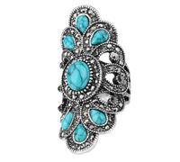 HOMSFOU Anello Retrò Cavo Turchese Blu Naturale, Gioielli Donna Eleganti Leggeri, Anello Chic Girl Decorativo per Uso Quotidiano e Regali di Natale