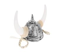 HOMSFOU Cappello Viking con Corno in Plastica Argento e Treccia, Design Distintivo e Morbido per Festival e Celebrazioni, Accessorio da Cosplay Vichingo