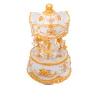 HOMSFOU Carillon Giostra Musicale in Resina Tre Cavalli e Luci LED Oro | Elegante Design Vintage, Illuminazione Ambientale Multicolore, per Decorazioni da Tavolo e Regali Memorabili
