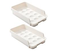 HOMSFOU Contenitore per Uova da Frigorifero 2 Pezzi Organizer Multi-funzione in Plastica Bianco Design a Cassetto per Uso Domestico e Risparmio Spazio
