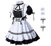 HOMSFOU Costume da Cameriera Donna Cosplay Set Completo Vestito, Grembiule, Accessori Tiara e Guanti in Poliestere per Halloween, Feste a Tema, Cosplay e Serate di Gioco di Ruolo