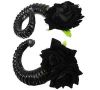 HOMSFOU Fermagli Corno Pecora e Fiore Nero in Plastica, Clip Capelli per Party e Cosplay Gotico, 1 Paio
