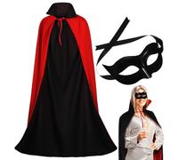 HOMSFOU Maschera Nera Mezza Faccia in Plastica Mantello da Strega 140cm Nero e Rosso per Feste di Halloween e Case Infestate