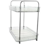 HOMSFOU Porta Stoviglie Multifunzione in Acciaio Inox e Plastica Doppio Ripiano e Vassoio Scolapiatti, Supporto per Piatti e Portabicchieri da Cucina, Organizer Compatto per Piano